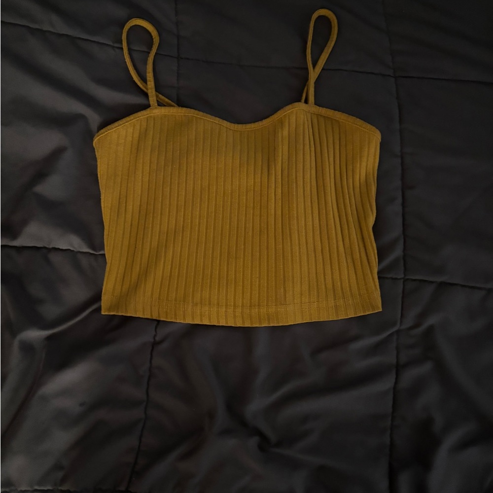 Ribbed Spaghetti Strap Cropped Tank Top - Mustard